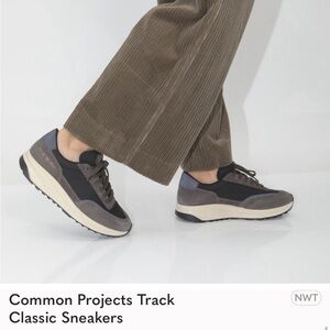 Women by Common Projects blue and brown track sneakers